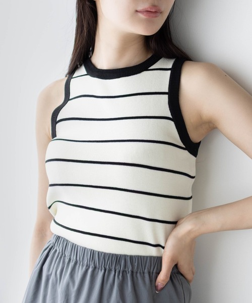 CLEAR BASIC（クリアベーシック）の「無地&柄アメスリニットトップス[着回し力抜群 タンクトップ 大人 カジュアル]（タンクトップ・レディース・ブラック系その他/レッド/グレー/ブラック・F）」の3枚目の写真