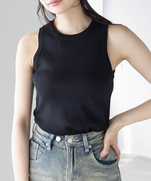 CLEAR BASIC（クリアベーシック）の「無地&柄アメスリニットトップス[着回し力抜群 タンクトップ 大人 カジュアル]（タンクトップ・レディース・ブラック系その他/レッド/グレー/ブラック・F）」の2枚目の写真