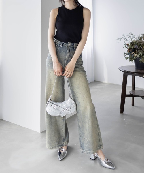 CLEAR BASIC（クリアベーシック）の「無地&柄アメスリニットトップス[着回し力抜群 タンクトップ 大人 カジュアル]（タンクトップ・レディース・ブラック系その他/レッド/グレー/ブラック・F）」の9枚目の写真