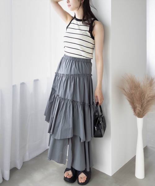 CLEAR BASIC（クリアベーシック）の「無地&柄アメスリニットトップス[着回し力抜群 タンクトップ 大人 カジュアル]（タンクトップ・レディース・ブラック系その他/レッド/グレー/ブラック・F）」の10枚目の写真