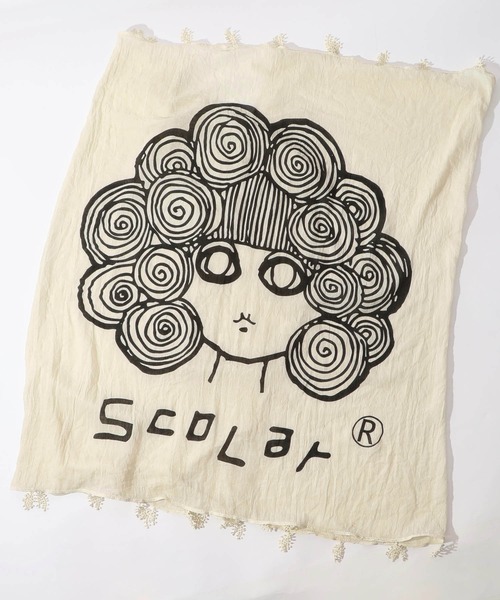 ScoLar(スカラー)の「652335:スカラーちゃんストール(ストール/ショール・レディース・アイボリー/チャコールグレー/ブルー・FREE)」の2枚目の写真