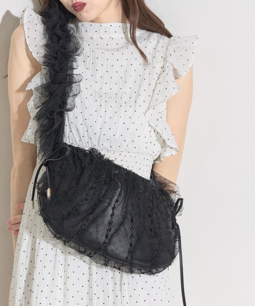 tocco closet（トッコ　クローゼット）の「【ZOZO限定】チュールドットシャーリングショルダーバッグ（ショルダーバッグ・レディース・アイボリー/ブラック・FREE）」の9枚目の写真