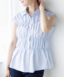 CLEAR BASIC | フレンチスリーブシャーリングブラウス[オフィスカジュアル 着回し抜群 大人]≪CLEAR BASIC≫(シャツ/ブラウス)