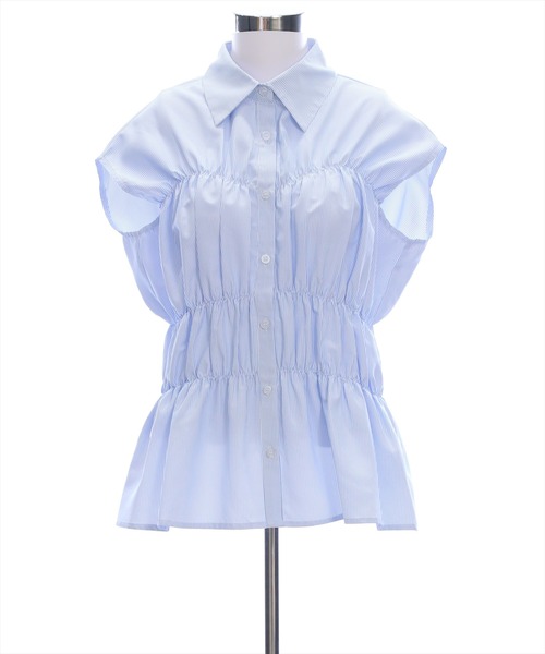 CLEAR BASIC（クリアベーシック）の「フレンチスリーブシャーリングブラウス[オフィスカジュアル 着回し抜群 大人]≪SS新作≫（シャツ/ブラウス・レディース・ブラック/オフホワイト/ブルー系その他・F）」の17枚目の写真