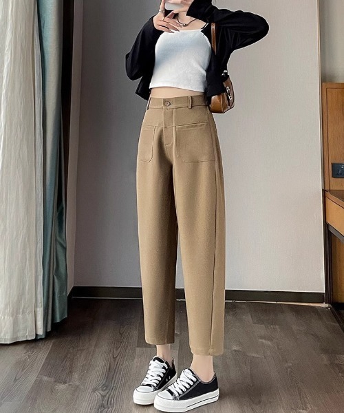 shoppinggo(ショッピングゴー)の「テーパードパンツ アンクル丈 細型 リラックスパンツ(スラックス・レディース・アイボリー/ブラック/グレー/キャメル・M)」の1枚目の写真