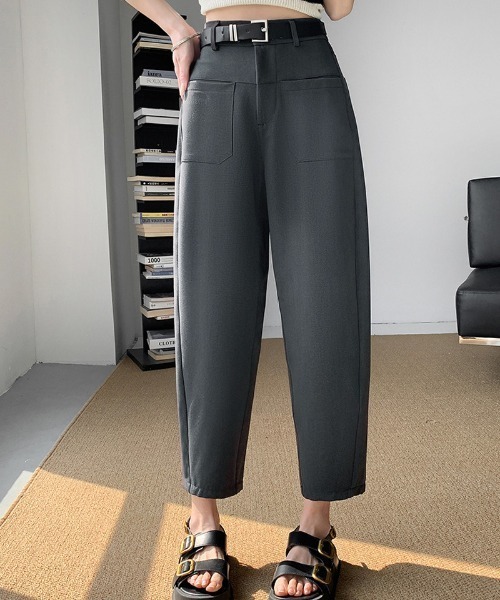 shoppinggo(ショッピングゴー)の「テーパードパンツ アンクル丈 細型 リラックスパンツ(スラックス・レディース・アイボリー/ブラック/グレー/キャメル・M)」の4枚目の写真