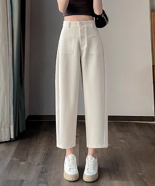 shoppinggo(ショッピングゴー)の「テーパードパンツ アンクル丈 細型 リラックスパンツ(スラックス・レディース・アイボリー/ブラック/グレー/キャメル・M)」の2枚目の写真
