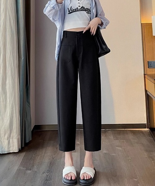 shoppinggo(ショッピングゴー)の「テーパードパンツ アンクル丈 細型 リラックスパンツ(スラックス・レディース・アイボリー/ブラック/グレー/キャメル・M)」の3枚目の写真