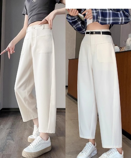 shoppinggo(ショッピングゴー)の「テーパードパンツ アンクル丈 細型 リラックスパンツ(スラックス・レディース・アイボリー/ブラック/グレー/キャメル・M)」の15枚目の写真