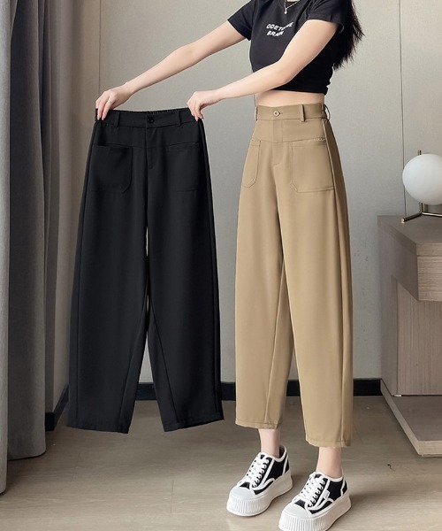 shoppinggo(ショッピングゴー)の「テーパードパンツ アンクル丈 細型 リラックスパンツ(スラックス・レディース・アイボリー/ブラック/グレー/キャメル・M)」の19枚目の写真