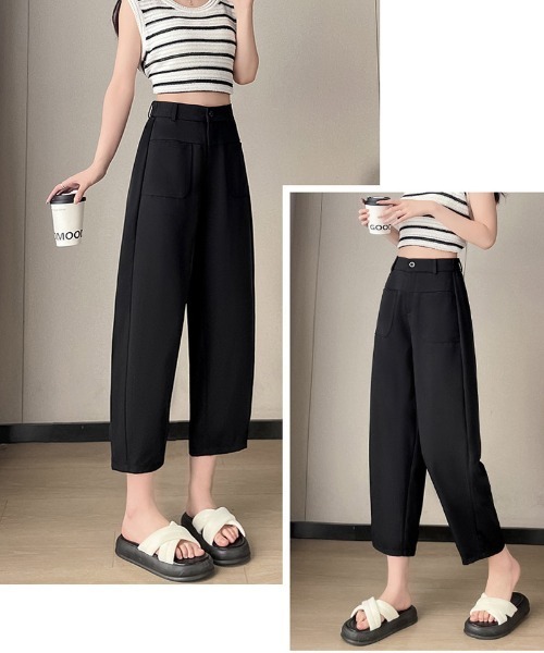 shoppinggo(ショッピングゴー)の「テーパードパンツ アンクル丈 細型 リラックスパンツ(スラックス・レディース・アイボリー/ブラック/グレー/キャメル・M)」の20枚目の写真