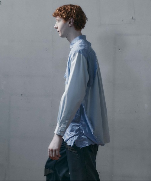 meagratia（メアグラーティア）の「Striped frayed SH（シャツ/ブラウス・メンズ・サックスブルー系・1/2）」の9枚目の写真