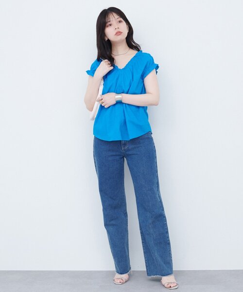 natural couture(ナチュラルクチュール)の「綿麻ギャザーフリルブラウス(シャツ/ブラウス・レディース・その他1/グリーン/オフホワイト/ブルー/ピンク系その他/ブラック・FREE)」の22枚目の写真