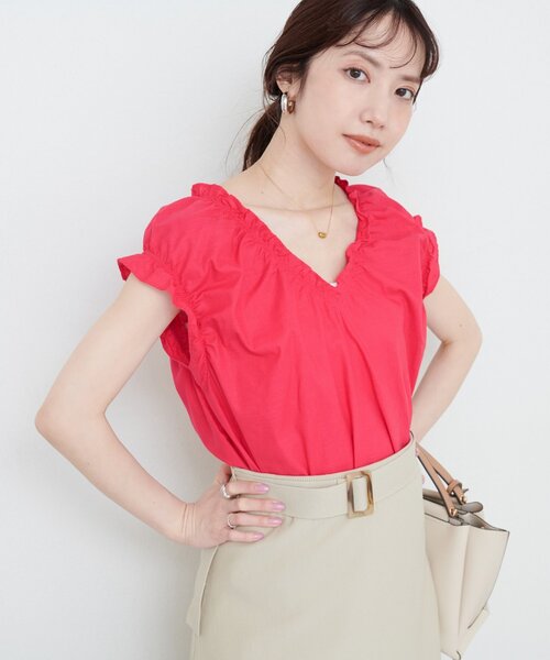 natural couture(ナチュラルクチュール)の「綿麻ギャザーフリルブラウス(シャツ/ブラウス・レディース・その他1/グリーン/オフホワイト/ブルー/ピンク系その他/ブラック・FREE)」の16枚目の写真