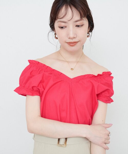 natural couture(ナチュラルクチュール)の「綿麻ギャザーフリルブラウス(シャツ/ブラウス・レディース・その他1/グリーン/オフホワイト/ブルー/ピンク系その他/ブラック・FREE)」の14枚目の写真
