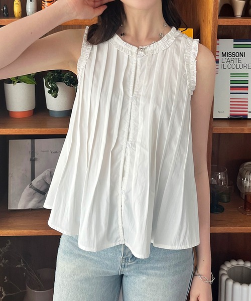 STYLEBLOCK（スタイルブロック）の「フリルノースリーブブラウス（シャツ/ブラウス・レディース・イエロー/ホワイト/ブルー・FREE）」の2枚目の写真