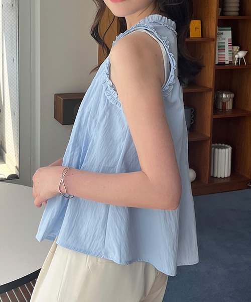 STYLEBLOCK（スタイルブロック）の「フリルノースリーブブラウス（シャツ/ブラウス・レディース・イエロー/ホワイト/ブルー・FREE）」の8枚目の写真