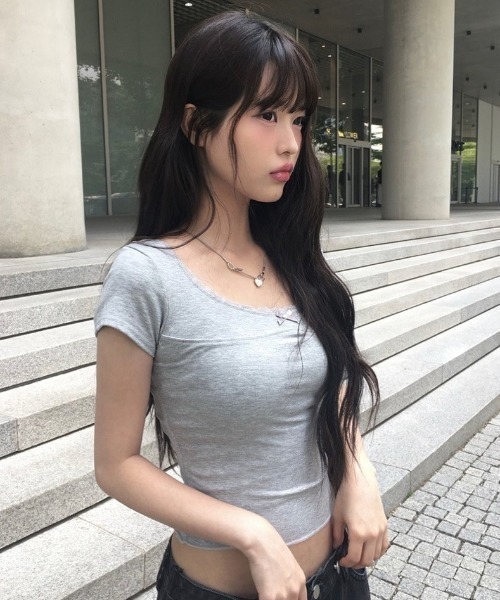 anyonemore（エニワンモア）の「レーススクエアネックリボン半袖Tシャツ（Tシャツ/カットソー・レディース・グレー/ホワイト/ブラック・FREE）」の15枚目の写真