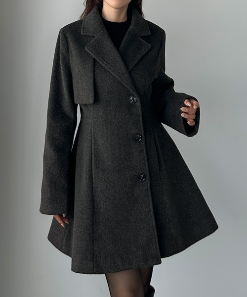 セール】ミドル丈ウエストシェイプフレアコート（チェスターコート