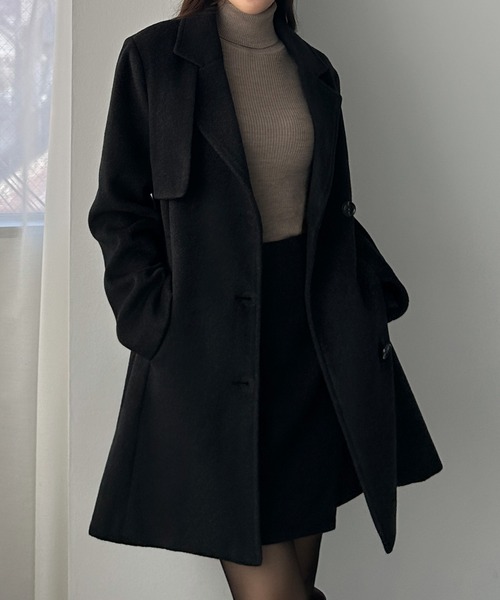 セール】ミドル丈ウエストシェイプフレアコート（チェスターコート