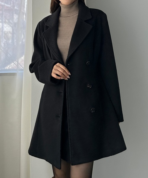 Louere(ルエレ)の「ミドル丈ウエストシェイプフレアコート(チェスターコート・レディース・ダークグレー/アイボリー/ブラック/ブラウン/ライトベージュ・X-LARGE/LARGE/MEDIUM/SMALL)」の7枚目の写真