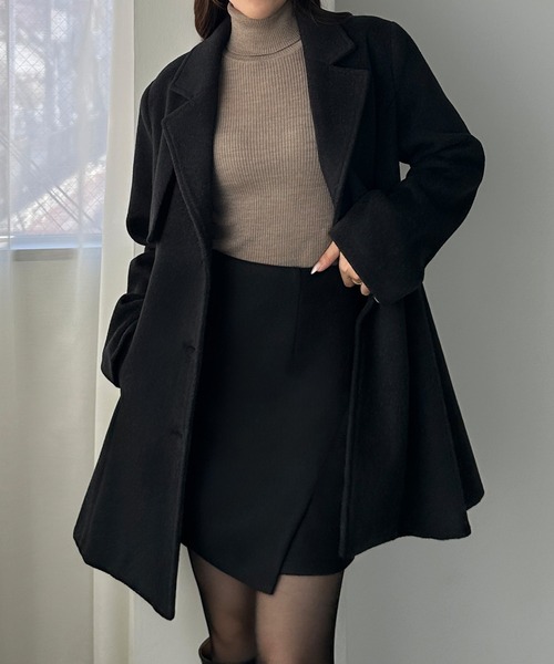 セール】ミドル丈ウエストシェイプフレアコート（チェスターコート