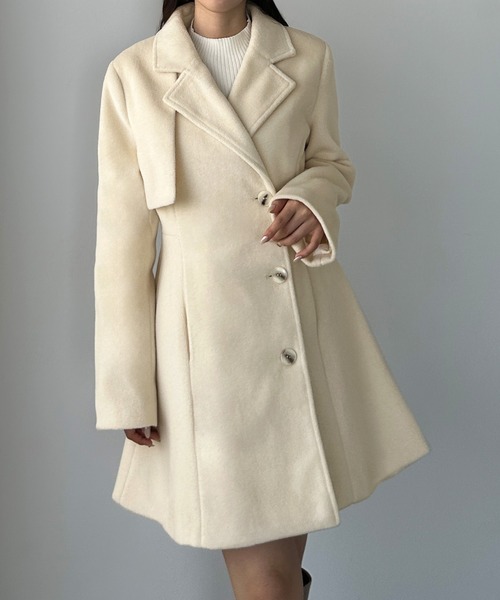 Louere(ルエレ)の「ミドル丈ウエストシェイプフレアコート(チェスターコート・レディース・ダークグレー/アイボリー/ブラック/ブラウン/ライトベージュ・X-LARGE/LARGE/MEDIUM/SMALL)」の10枚目の写真