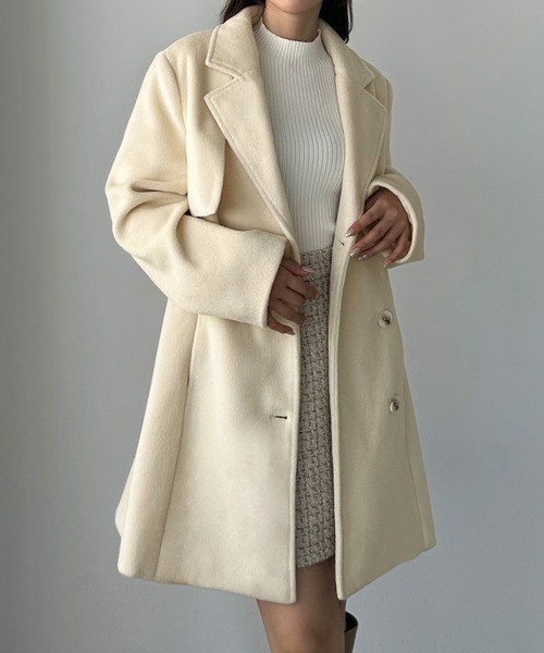 Louere(ルエレ)の「ミドル丈ウエストシェイプフレアコート(チェスターコート・レディース・ダークグレー/アイボリー/ブラック/ブラウン/ライトベージュ・X-LARGE/LARGE/MEDIUM/SMALL)」の13枚目の写真