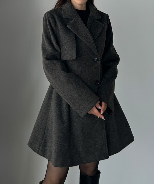 セール】ミドル丈ウエストシェイプフレアコート（チェスターコート