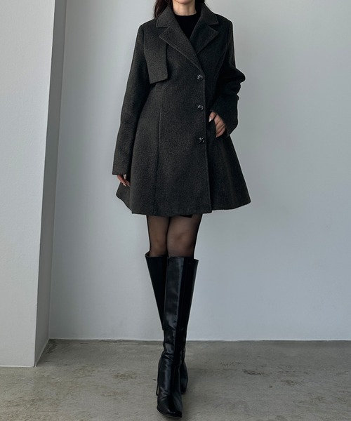 ミドル丈ウエストシェイプフレアコート（チェスターコート）｜Louere
