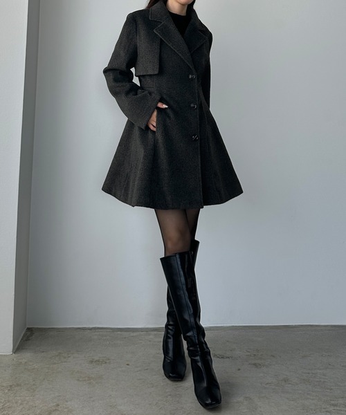 セール】ミドル丈ウエストシェイプフレアコート（チェスターコート