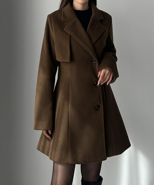 セール】ミドル丈ウエストシェイプフレアコート（チェスターコート