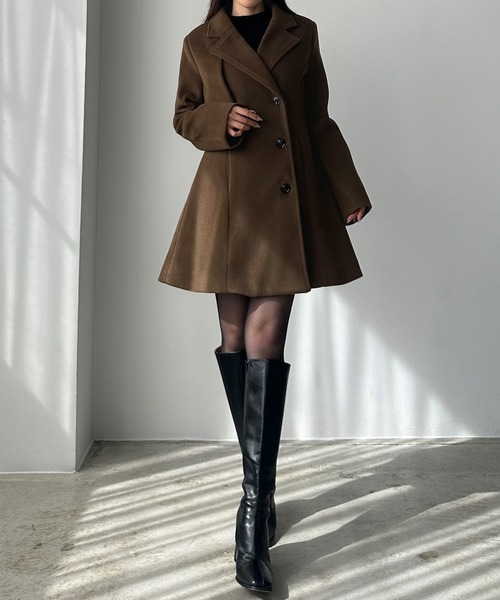 セール】ミドル丈ウエストシェイプフレアコート（チェスターコート