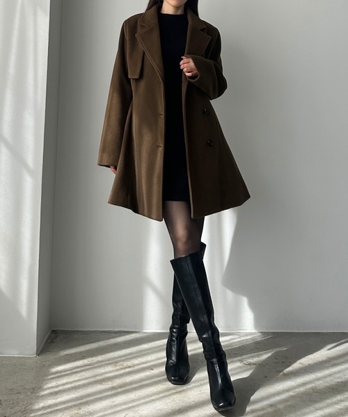 セール】ミドル丈ウエストシェイプフレアコート（チェスターコート