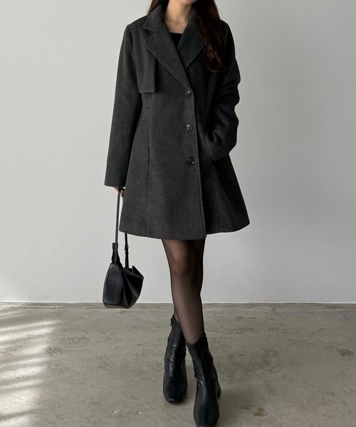 セール】ミドル丈ウエストシェイプフレアコート（チェスターコート