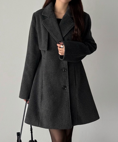 セール】ミドル丈ウエストシェイプフレアコート（チェスターコート