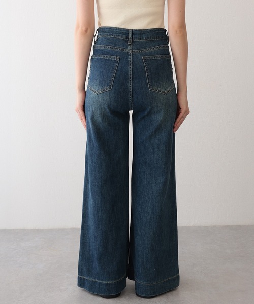 セール】ステッチ セミワイド フレア デニム パンツ(デニム セール】ステッチ セミワイド フレア デニム パンツ(デニム