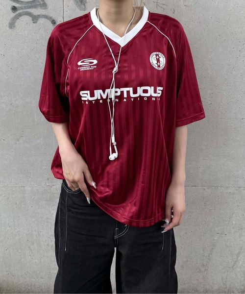 sedacle（セダクル）の「ストライプユニフォームTシャツ（Tシャツ/カットソー・レディース・ライトブルー/チャコールグレー/ライトグレー/ボルドー・SMALL/MEDIUM/LARGE）」の4枚目の写真