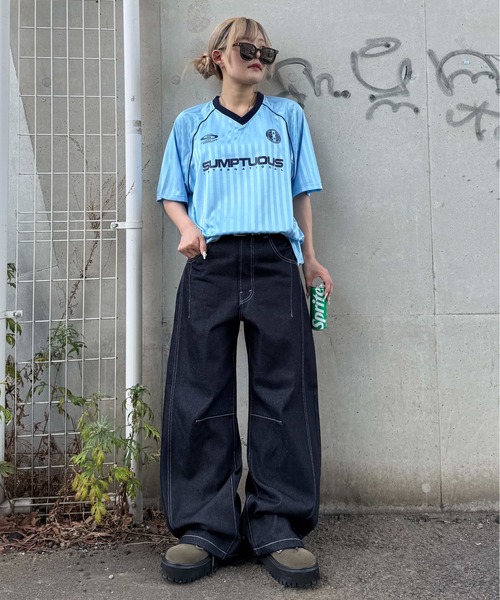 セール】ストライプユニフォームTシャツ（Tシャツ/カットソー