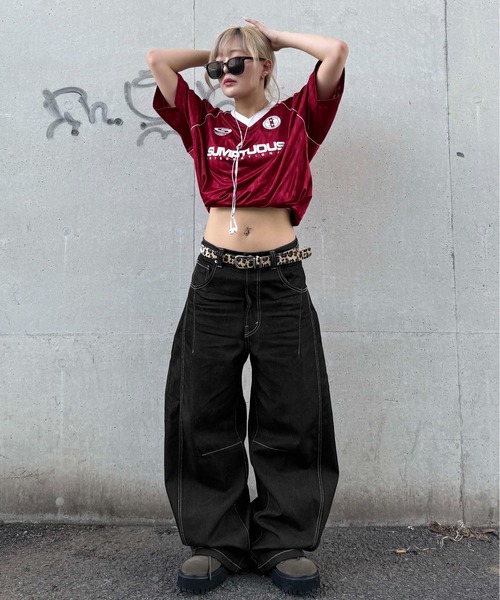 sedacle（セダクル）の「ストライプユニフォームTシャツ（Tシャツ/カットソー・レディース・ライトブルー/チャコールグレー/ライトグレー/ボルドー・SMALL/MEDIUM/LARGE）」の13枚目の写真