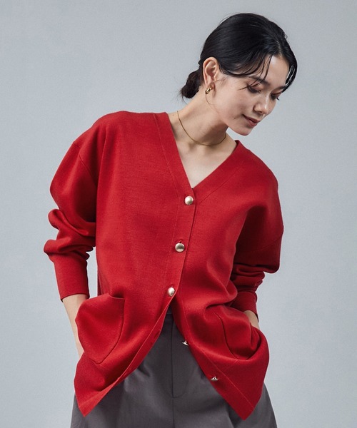 ウールVネック金ボタンカーディガン（カーディガン/ボレロ）｜SALON