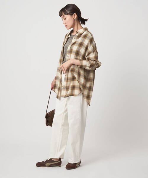 green label relaxing（グリーンレーベルリラクシング）の「［size SHORTあり］シアー チェック シャツ（シャツ/ブラウス・レディース・ナチュラル/ダークグレー/ブラウン・SHORT/FREE）」の19枚目の写真