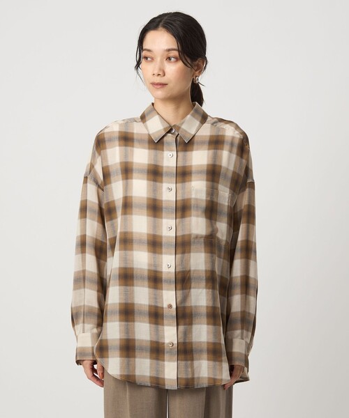 size SHORTあり］シアー チェック シャツ（シャツ/ブラウス）｜green