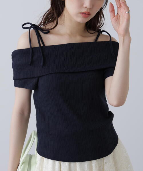 FREE'S MART(フリーズマート)の「肩リボンオフショルカットソー(Tシャツ/カットソー・レディース・ホワイト/ネイビー/イエロー・FREE)」の3枚目の写真