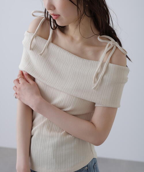 FREE'S MART(フリーズマート)の「肩リボンオフショルカットソー(Tシャツ/カットソー・レディース・ホワイト/ネイビー/イエロー・FREE)」の9枚目の写真