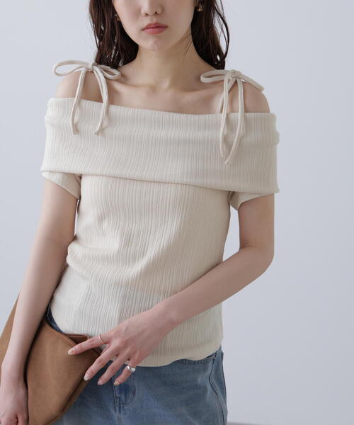 FREE'S MART(フリーズマート)の「肩リボンオフショルカットソー(Tシャツ/カットソー・レディース・ホワイト/ネイビー/イエロー・FREE)」の10枚目の写真