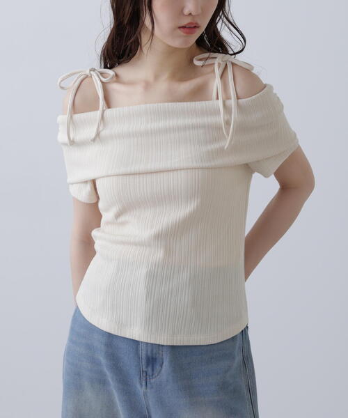 FREE'S MART(フリーズマート)の「肩リボンオフショルカットソー(Tシャツ/カットソー・レディース・ホワイト/ネイビー/イエロー・FREE)」の15枚目の写真