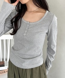CLEA | ヘンリーネック長袖リブコンパクトトップス(Tシャツ/カットソー)
