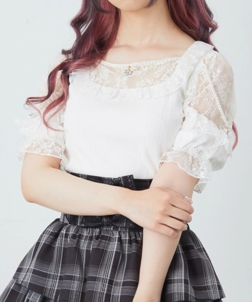 Ank Rouge(アンクルージュ)の「肩フリルテレコTOPS(Tシャツ/カットソー・レディース・グレー/ブラック/ホワイト・M)」の2枚目の写真