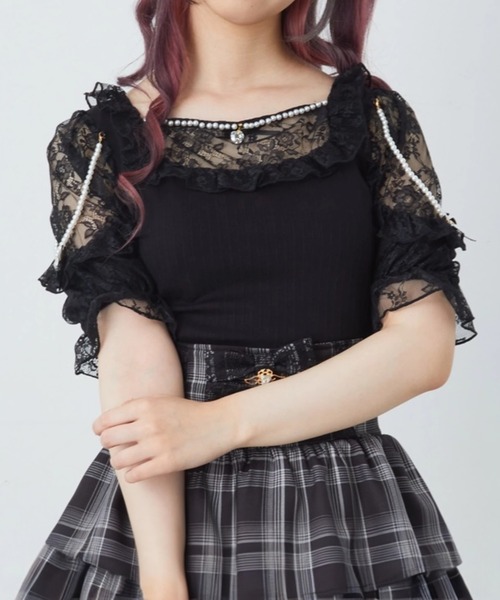 Ank Rouge(アンクルージュ)の「肩フリルテレコTOPS(Tシャツ/カットソー・レディース・グレー/ブラック/ホワイト・M)」の3枚目の写真